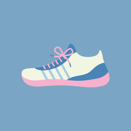 Sneaker with tied shoelaces isolated. Sports footwear. Shoes for fitness and daily activities. Flat object vector illustration.のイラスト素材