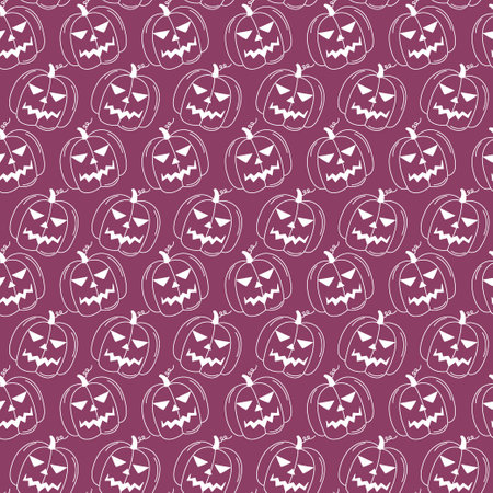 Halloween pattern. Doodle white pumpkins seamless background. Sketch jack-o-lanterns hand drawn elements. Halloween vector illustration.のイラスト素材