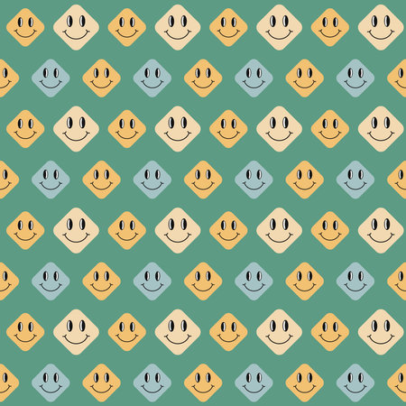 Groovy funny pattern. Seamless trendy retro 60s 70s background with smiles. Good vibes concept. Flat vector illustration. Repeat vintage patternのイラスト素材