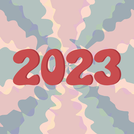 2023 numbers on abstract background. New Year 2023 lettering vintage groovy card. Vector...