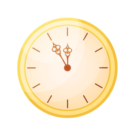 New Year clock isolated. Flat vector illustration. New year countdown symbol. Shiny golden clock showing midnight on dialのイラスト素材