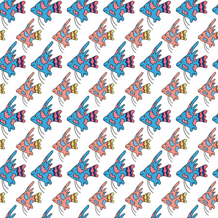 Angel fish pattern. marine life seamless background. Cute colorful fish repeat vector illustration for kids. sea and ocean pattern.のイラスト素材