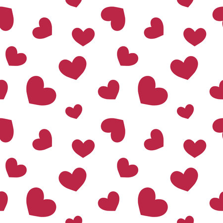 Red heart pattern. Cute Valentine day seamless background with love symbols. Viva magenta and white colors. vector illustration.のイラスト素材