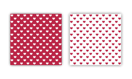 Romantic patterns vector set. Tile backgrounds for Saint Valentines day, wedding, date. Cute hearts seamless pattern. love symbols. Viva magenta and white colors. Repeat illustration.のイラスト素材