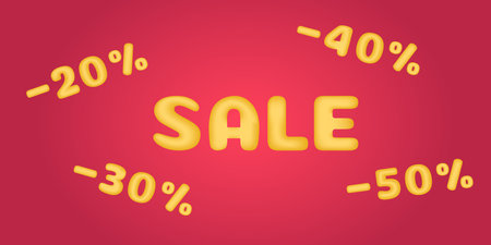 3d sale banner. Vector background in viva magenta color. Text sale and discounts 20, 30, 40, 50 percents. golden numbers and signs. Trendy advertising web template.のイラスト素材