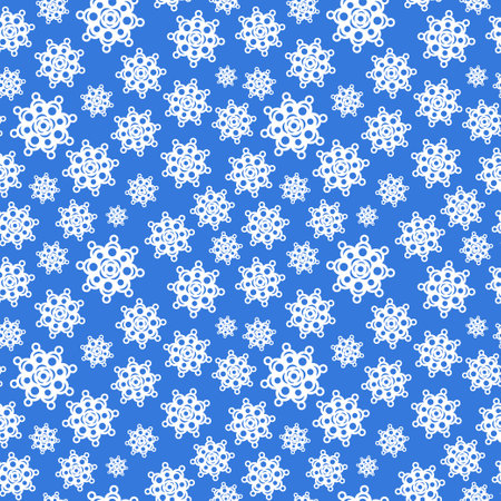 Snowflake pattern. Vector seamless background with cute snow flakes. Snowfall repeat illustration. Blue and white winter decoration.のイラスト素材