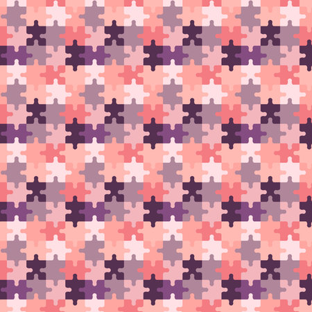 Puzzles seamless pattern. Creative background with multicolored puzzle pieces together. Vector repeat illustration. Pink and purple coloursのイラスト素材