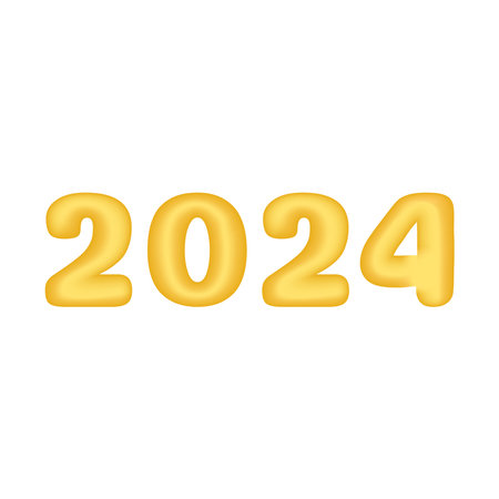 2024 3D digits vector. Golden number 2024 isolated on white background. Trendy 3 D element for New Year designsのイラスト素材