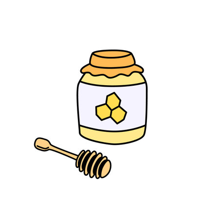 Honey jar and spoon vector doodles isolated. Outline hand drawn illustrationのイラスト素材
