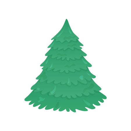 Fir tree isolated. Vector flat illustration. Green pine, coniferous spruce. Christmas symbol without decorations.のイラスト素材