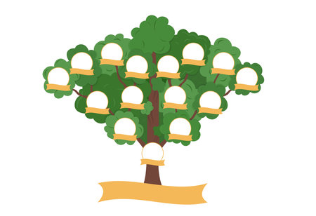 Family Tree template. Genealogical tree with blank spaces for members of family. Relationship between child, parents and grandparents. Heritage vector illustrationのイラスト素材