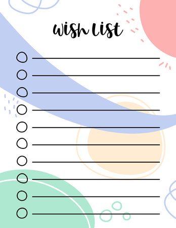 Wish List blank template. Empty wishlist with copy space and lines for filling. Vertical vector illustration US Letter size proportionsのイラスト素材