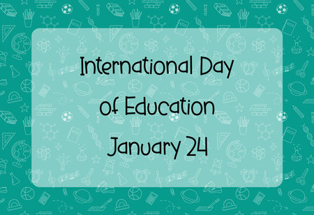 International Day of Education January 24. Celebration banner with cute school doodle elements. World educational holiday. Vector illustrationのイラスト素材