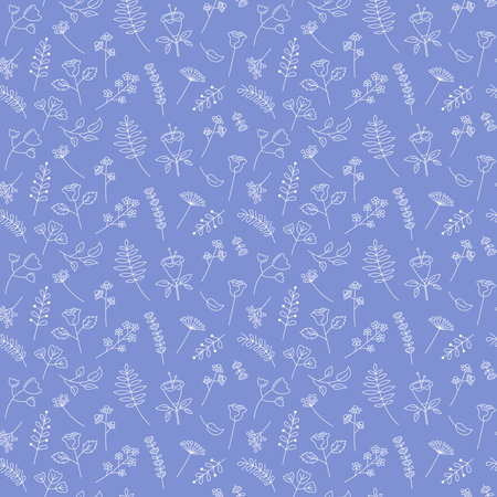 Floral pattern vector seamless background. Cute hand drawn flowers, leaf elements. Decorative plants repeat illustration.のイラスト素材