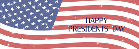 Presidents Day banner. American flag vector background. USA national holiday. Happy President Day February glowing posterのイラスト素材