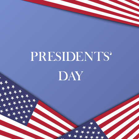 Presidents Day square poster. American flag background for social media post. USA national February holiday. Vector illustration with textのイラスト素材