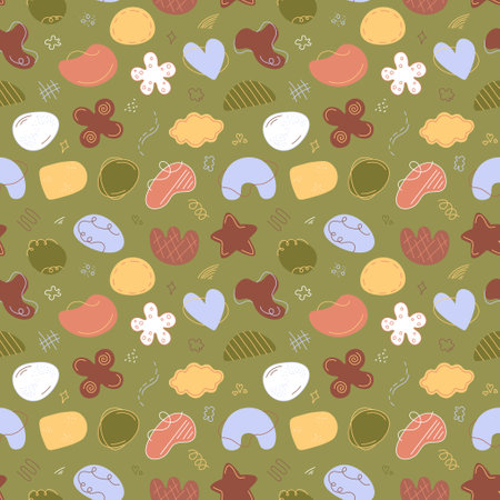 Abstract pattern. Vector seamless background with hand drawn shapes. Trendy abstraction minimalist elements, decorative blobs, stains in boho style colorsのイラスト素材
