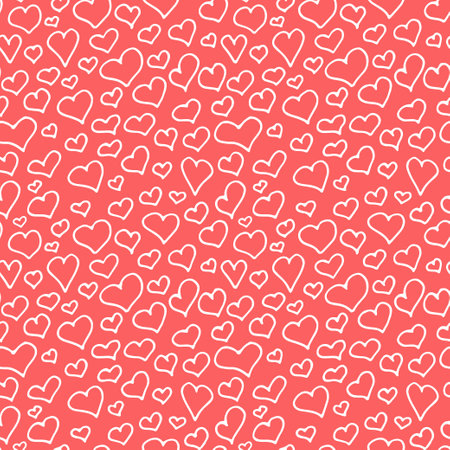 Romantic hearts pattern. Vector seamless background for Saint Valentines day, wedding, date. Cute hand drawn hearts repeat illustration. Doodle love symbols. Scribble drawingsのイラスト素材