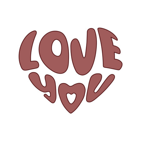 Love You phrase heart shaped. Cute lettering for dating, Valentines Day, wedding. Romantic hand written text for printing or greeting cards. Vector illustrationのイラスト素材