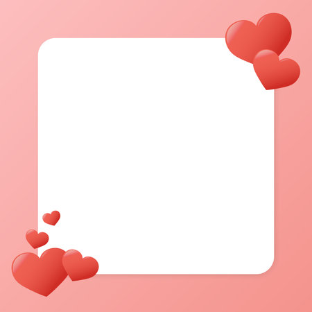 Valentines Day copy space for text. Cute hearts frame. Vector illustration. Love symbols and square white background for Valentines designs, social media postsのイラスト素材