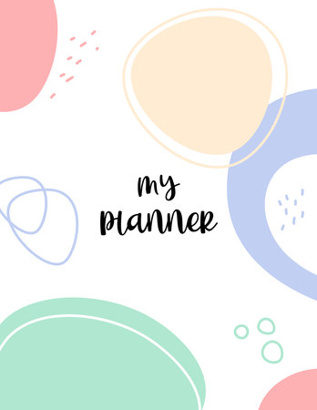 Planner book cover vector. Abstract background with hand drawn elements. My Planner text. US Letter size. Cover design for notebooks, notepads, journals and personal diaryのイラスト素材