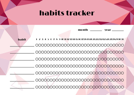 Monthly habits tracker template vector. Polygonal geometric design background with colorful triangle elements. A5 size horizontal pageのイラスト素材
