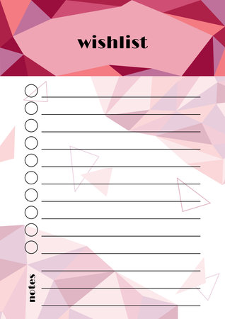 Wishlist template. Vector wish planner page. Polygonal geometric design background with colorful triangle elements. A5 size design for notebooks, notepads, journals and personal diaryのイラスト素材