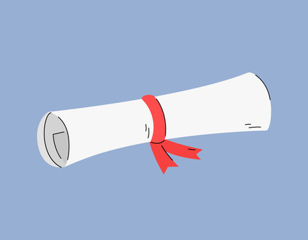 Paper scroll, diploma rolled up and tied vector isolated illustration. Graduation symbol. Educational elementのイラスト素材