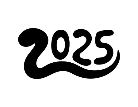 Snake silhouette 2025 year symbol. Vector illustration. 2025 black numbers on white backgroundのイラスト素材