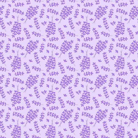 Lavender flowers silhouettes pattern. Vector seamless background. Cute floral blossom patternのイラスト素材