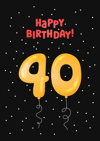 Happy Birthday 40 years greeting card design. Vector illustration. Vertical Bday card template. Colorful helium balloons number 40 and text. Fun celebration postcardのイラスト素材