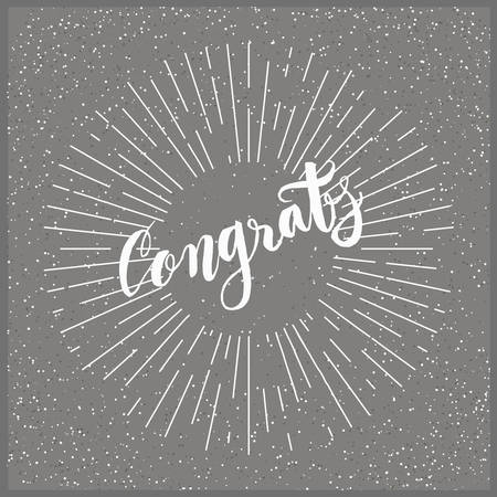 Modern calligraphy congratulations poster with a dotted background and radial rays pattern. Brush lettering design for posters, cards, t-shirts, banners, web.のイラスト素材