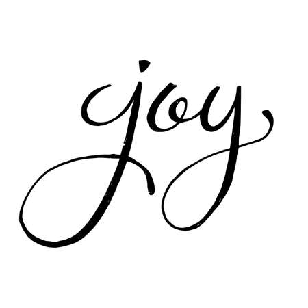 Unique hand drawn lettering of  the word Joy. Positive and motivational element illustration. Modern ink brush calligraphy isolated on white background. Perfect card, poster, apparel design.のイラスト素材