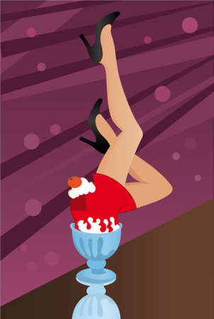 Womans legs in red skirt sticking out  of ice-cream dishのイラスト素材