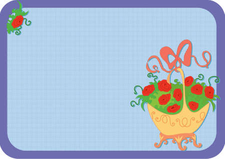 Basket of roses on blue background with halftone effectのイラスト素材