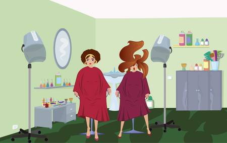 Beauty salon  clients in robes waiting for a hairdresserのイラスト素材