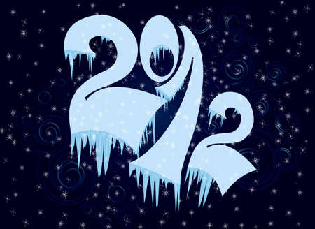 New Year numbers  in ice on dark blue swirly backgroundのイラスト素材