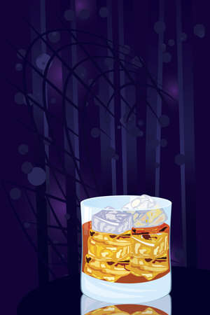 Vector illustration of scotch on rocks cocktail on night disco backgroundのイラスト素材