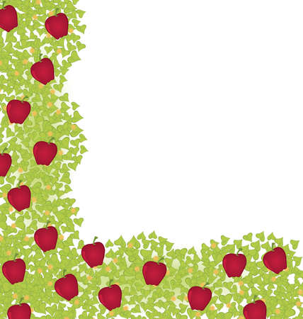 Decorative corner element with red apples on green leaves illustration
のイラスト素材