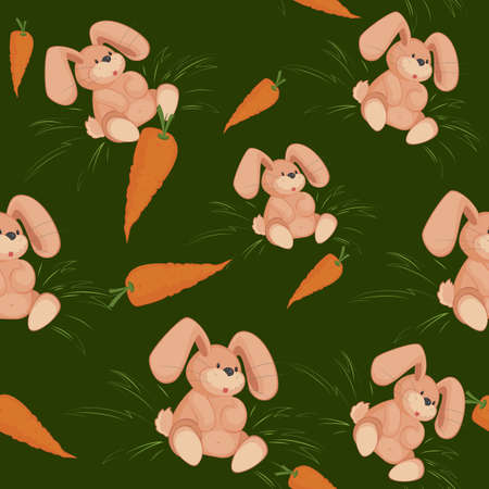 Rabbit with carrot  illustration on green background seamless pattern
のイラスト素材
