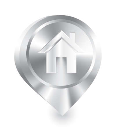 Vector illustration of 3d glossy metal icon drop pin with home symbol  

のイラスト素材