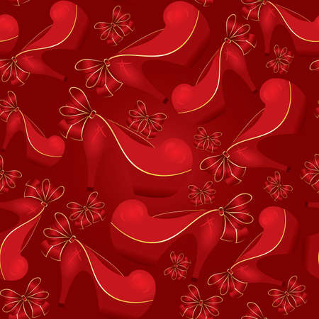 Vector illustration of pair cartoon red high heel evening shoes seamless pattern 
のイラスト素材