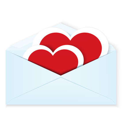 illustration of two paper crafted red hearts in open envelope isolated on whiteのイラスト素材