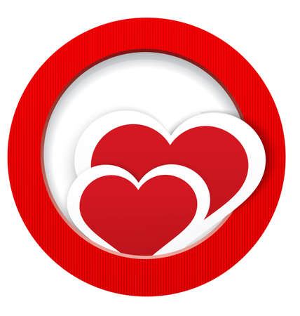 illustration of two paper crafted red hearts in round textured frame isolated on whiteのイラスト素材