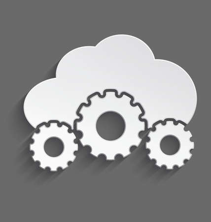 Vector illustration of white 3d cloud with cogs with realistic shadow
のイラスト素材
