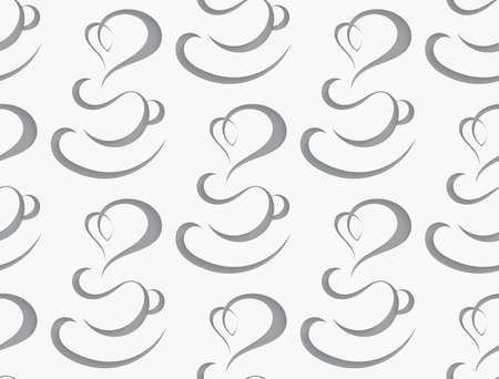 Seamless coffee cup with heart background cut out of paper effect with realistic shadowのイラスト素材