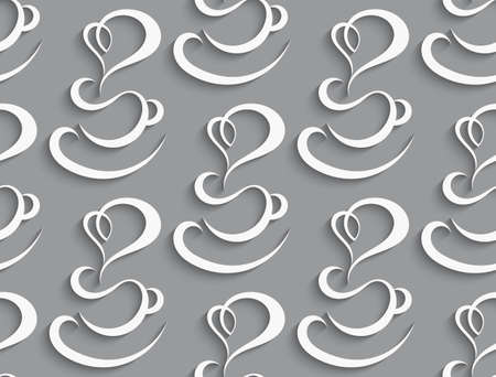 Seamless coffee cup with heart background cut out of paper effect with realistic shadowのイラスト素材