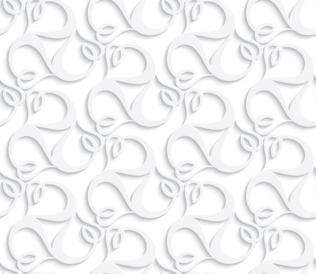 White seamless ornament with heart shapes swirls ct out of paper with realistic shadowのイラスト素材