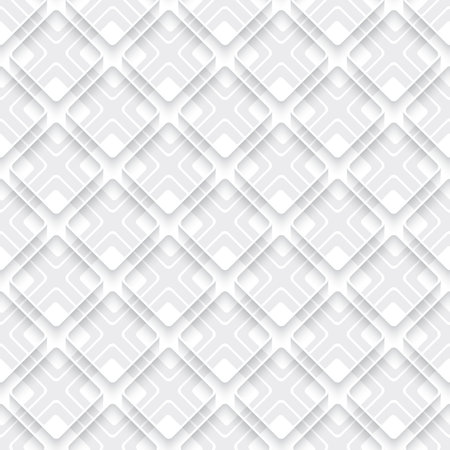 White and gray abstract diagonal seamless background. Simple geometrical ornament. Squares with 3d rim and some layers.のイラスト素材