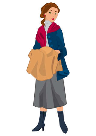 Illustration of retro young woman standing isolated on white. Hipster girl in red scarf.




のイラスト素材